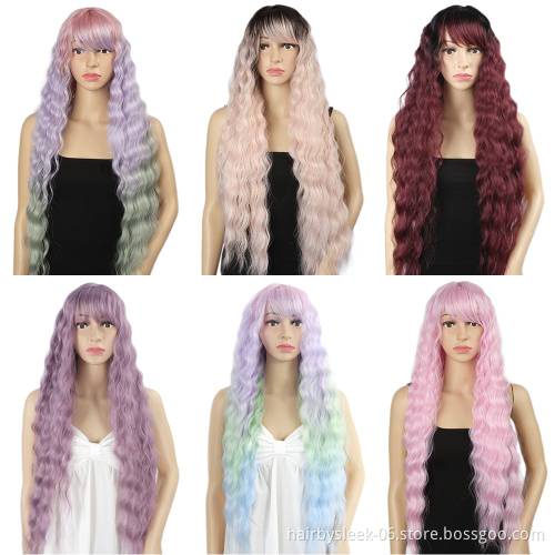 Wholesale new wigs with no Lace curly hair for woman machine made super soft fiber long wig girl hair cheap synthetic wigs